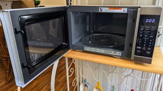 At 1.1 cubic feet, the Sharp SMC1169KS 1.1 cu. ft. 1000W Smart Stainless Steel Countertop Microwave Oven is a great size for the average household.