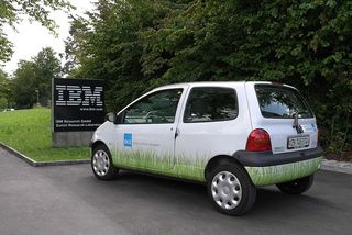 One click charging: IBM and Swiss Utility provider, EKZ, demonstrate a smartphone app to charge electric vehicles remotely. In the pilot several fully electric cars were used. In the picture is a Renault Twingo.