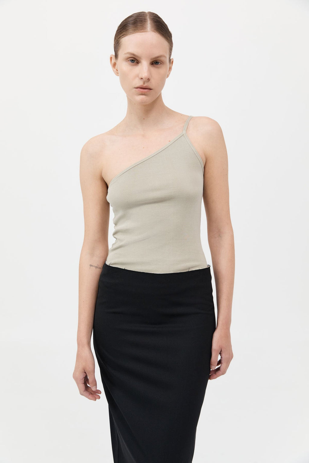 Organic Cotton One-Shoulder Tank - Moss Gray