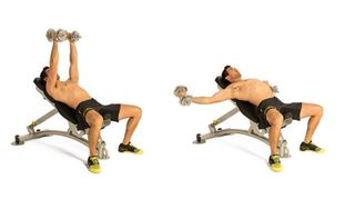 A man demonstrates the incline dumbbell flye chest exercise