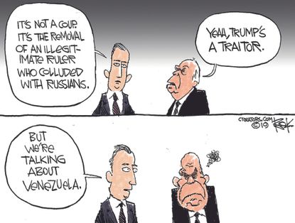 Political Cartoon U.S. Trump Russia no collusion traitor Venezuela William Barr