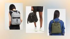 composite of the best work backpacks for women from Knomo, Matches, Longchamp