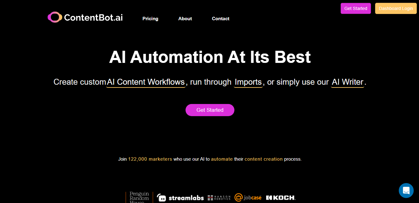 Website screenshot for Contentbot.ai article writer