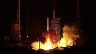 A Long March 3B rocket lifts off from the Xichang Satellite Launch Center on March 9, 2020, carrying the 54th satellite of China's Beidou navigation system into orbit.