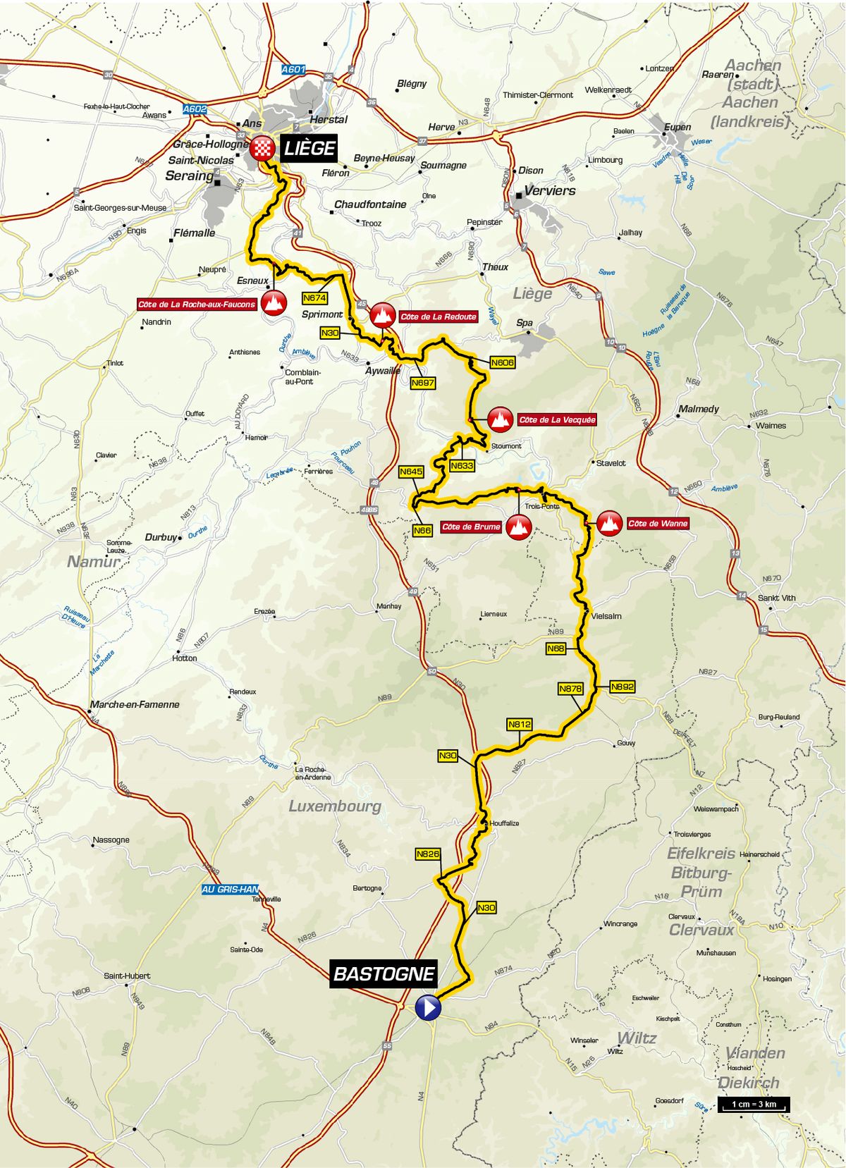 2019 women's Liege-Bastogne-Liege map