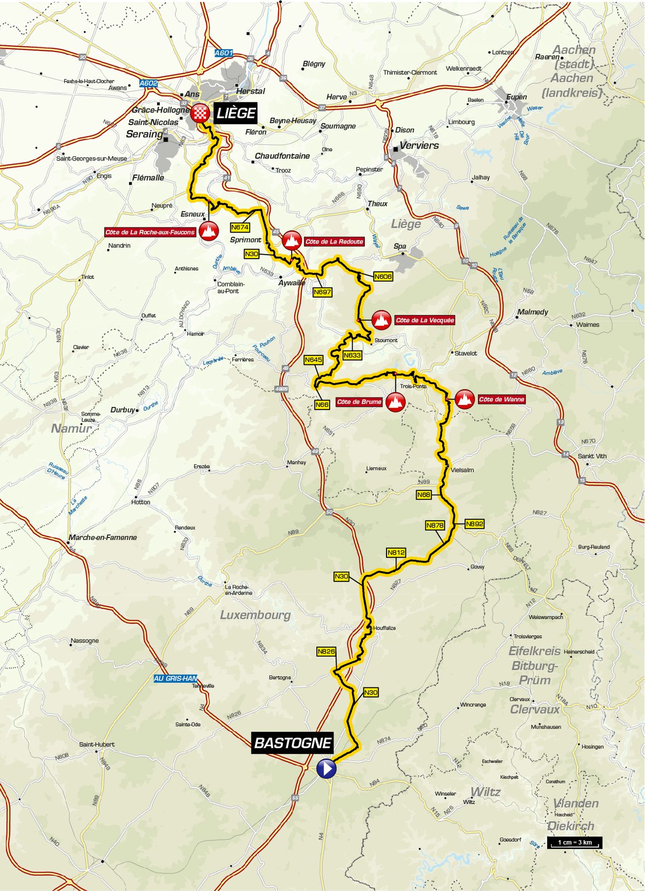 2019 women's Liege-Bastogne-Liege map