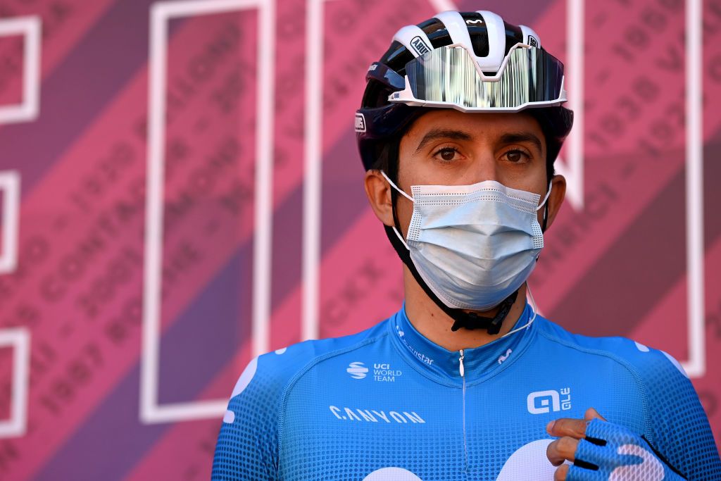 BAGNO DI ROMAGNA ITALY MAY 20 Marc Soler Gimenez of Spain and Movistar Team at start in Piazza del Campo during the 104th Giro dItalia 2021 Stage 13 a 212km stage from Siena to Bagno di Romagna Team Presentation girodiitalia Giro UCIworldtour on May 20 2021 in Bagno di Romagna Italy Photo by Stuart FranklinGetty Images