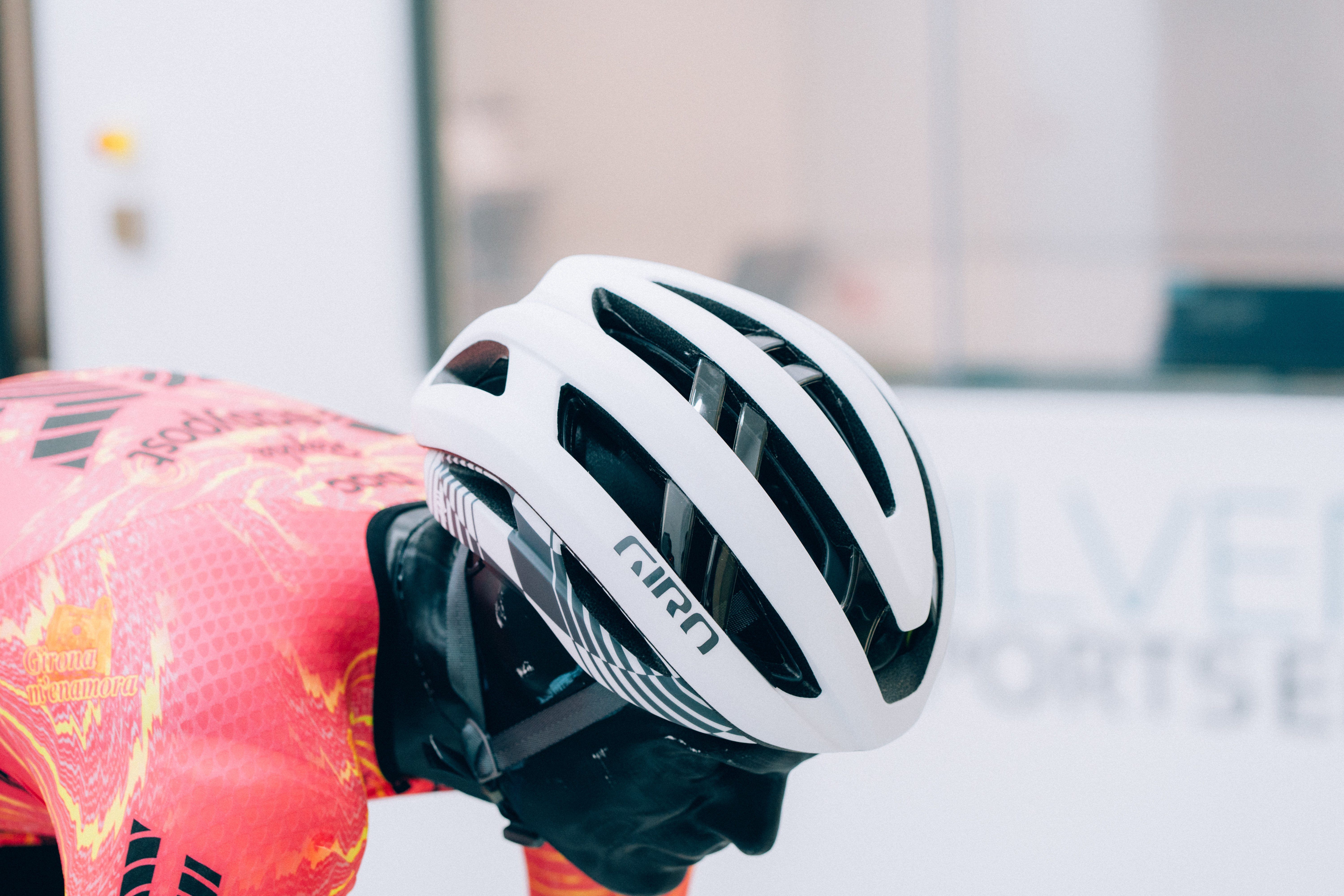 A close up of helmets being tested in the wind tunnel