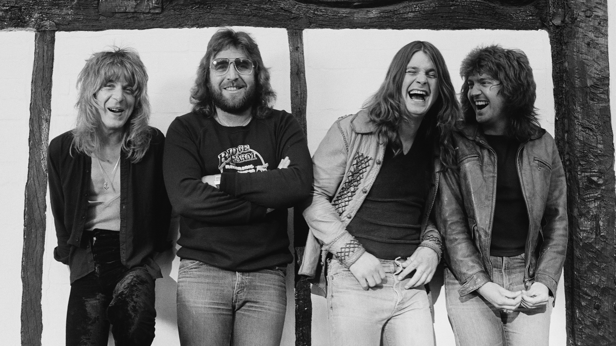 Ozzy Osbourne records his 'Blizzard of Ozz' album at Ridge Farm Studio, 1980. From left to right, guitarist Randy Rhoads, drummer Lee Kerslake, Ozzy Osbourne and bassist Bob Daisley.
