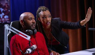 Holiday Rush Soniqua Martin-Green tries to convince Romany Malco of her vision in the studio