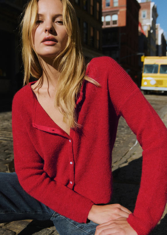 Gaspard Crop Cardigan - Carmine Red - Super Kid Mohair - S&amp;eacute;zane