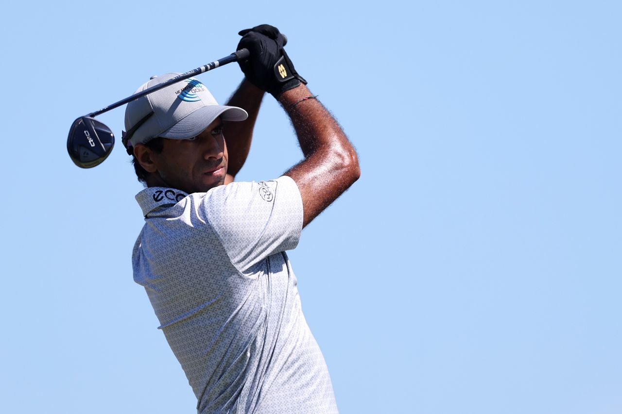Aaron Rai plays his shot from the 13th tee during the final round of the ONEflight Myrtle Beach Classic 2026