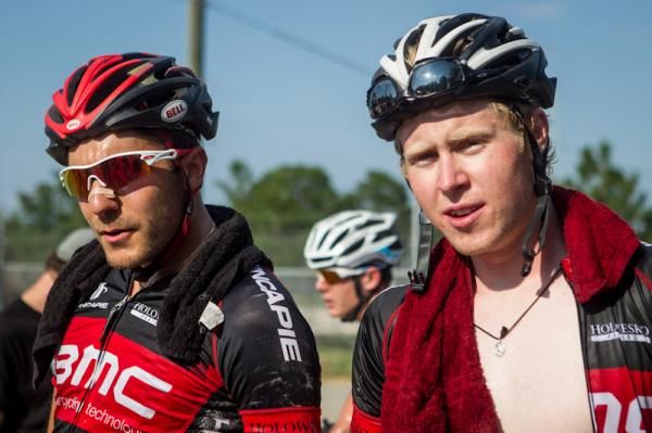 BMC-Hincapie teammates Tanner Putt and Lawrence Warbasse after coming in second and seventh