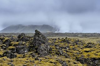 Volcanic landscape on the Reykjanes Peninsula in Iceland.