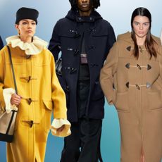 A graphic of duffel coats at Altuzarra Fall 2024, Coach Fall 2025, and Prada Fall 2023