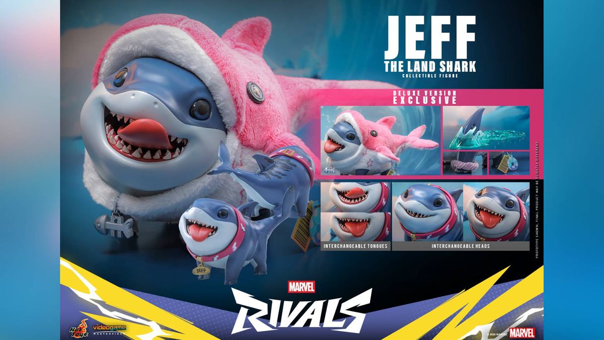 Official marketing image for the Marvel Deluxe Edition Jeff the Land Shark Hot Toys figure.