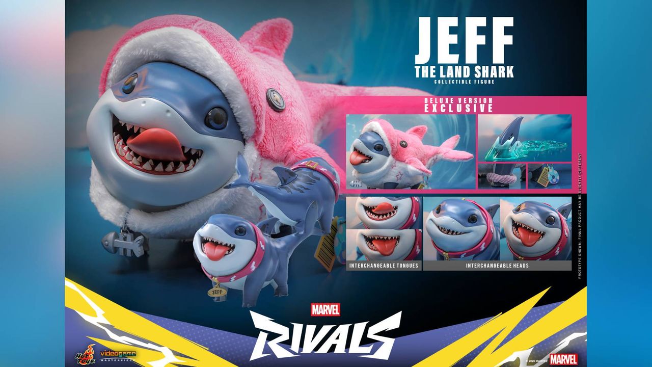 Official marketing image for the Marvel Deluxe Edition Jeff the Land Shark Hot Toys figure.