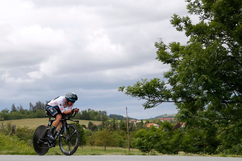 ROCHELAMOLIERE FRANCE JUNE 02 Ilan Van Wilder of Belgium and Team DSM White Best Young Jersey during the 73rd Critrium du Dauphin 2021 Stage 4 a 164km Individual Time Trial stage from Firminy to RochelaMolire 585m ITT UCIworldtour Dauphin dauphine on June 02 2021 in RochelaMoliere France Photo by Bas CzerwinskiGetty Images