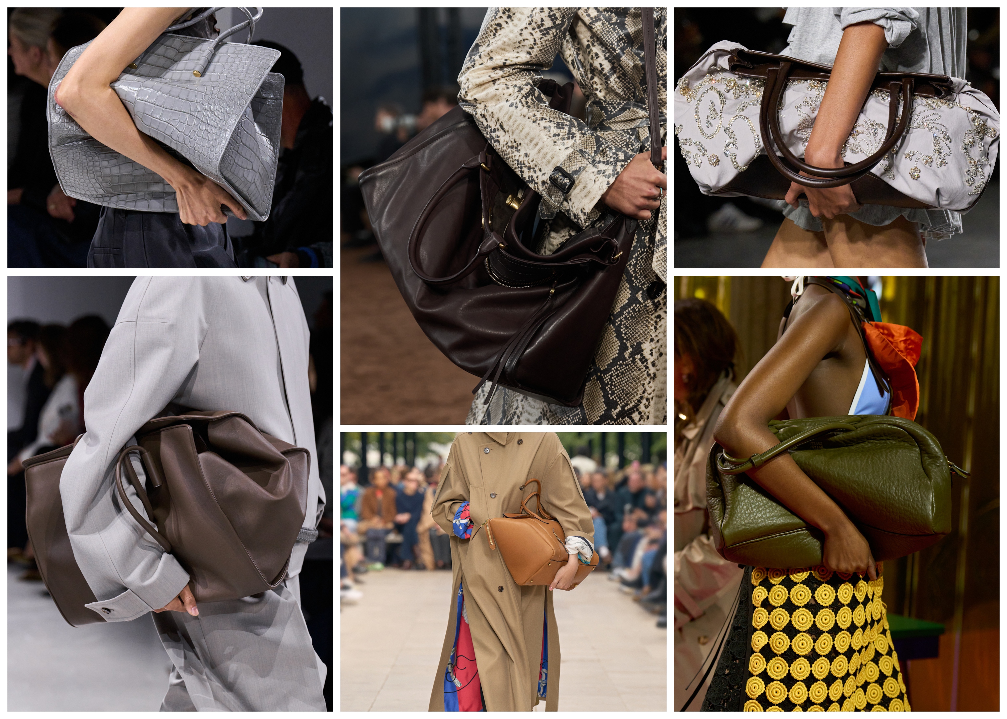 bag trends on the spring 2026 runways of bottega veneta, celine, burberry, miu miu, dries van noten