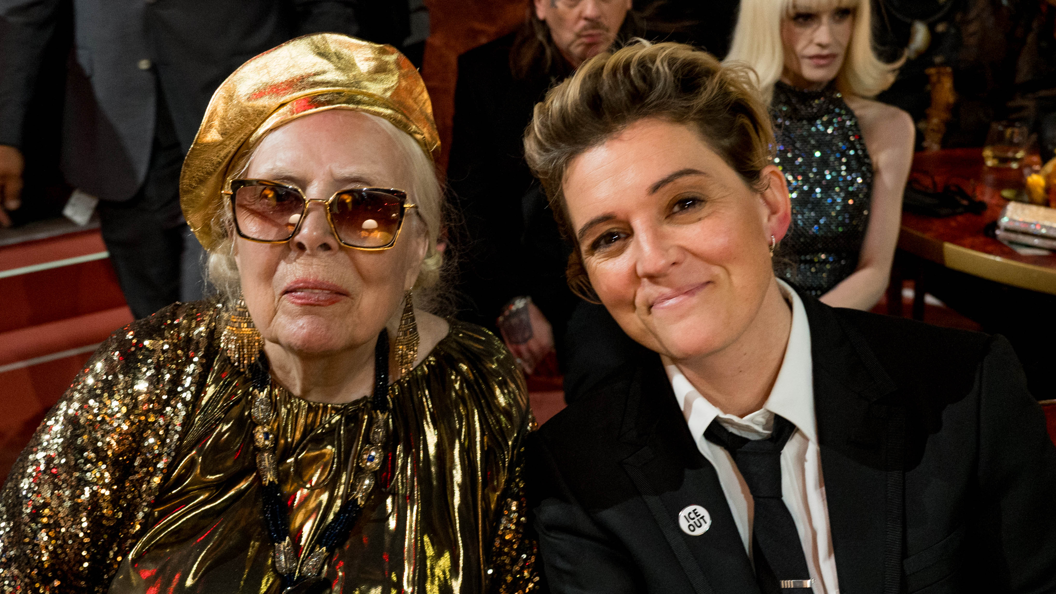 LOS ANGELES, CALIFORNIA - FEBRUARY 01: (L-R) Joni Mitchell and Brandi Carlile attend the 68th GRAMMY Awards at Crypto.com Arena on February 01, 2026 in Los Angeles, California.  (Photo by John Shearer/Getty Images for The Recording Academy)