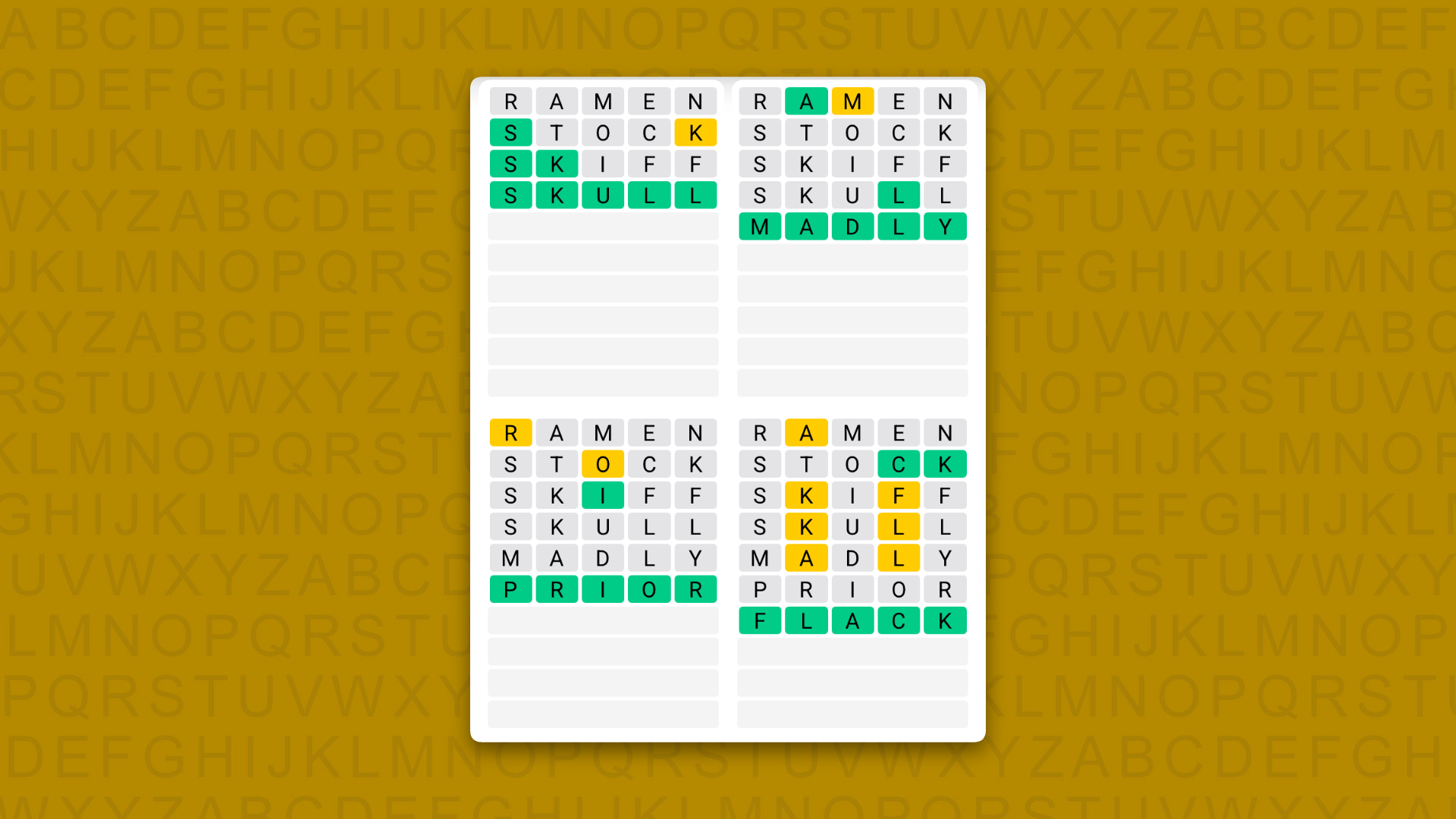 Quordle Daily Sequence answers for game 1700 on a yellow background