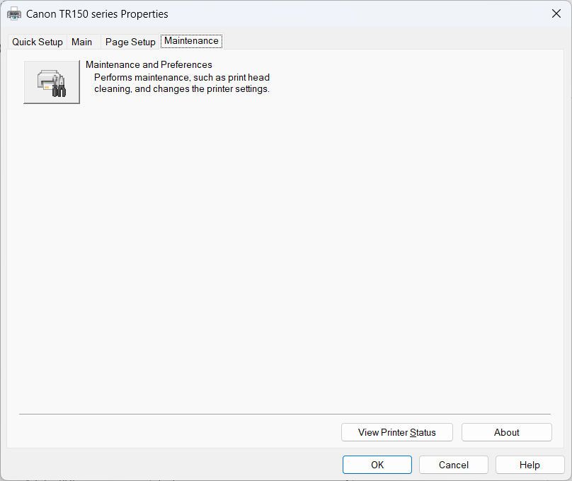 Canon Pixma TR150 Windows driver screenshots