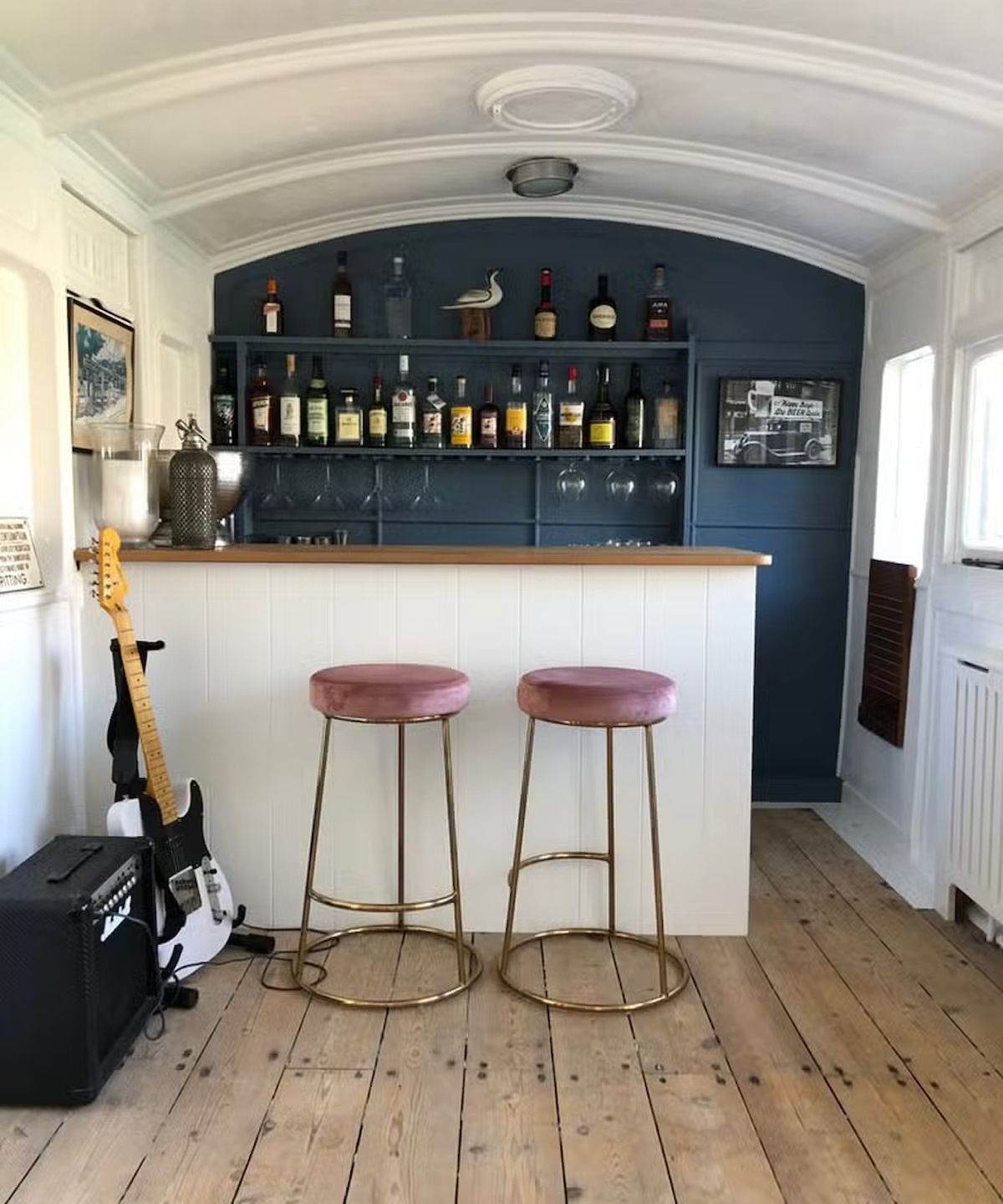 An indoor bar made from an old train carriage