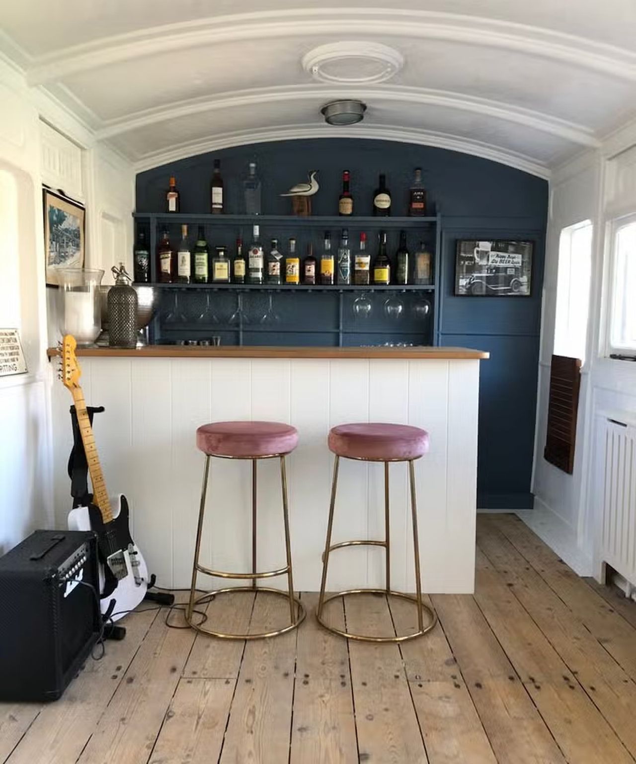 An indoor bar made from an old train carriage