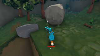 A player spots a small blue boombox in Megabonk