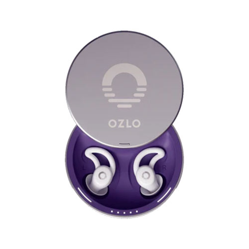 Ozlo Sleepbuds in an open case on a white background
