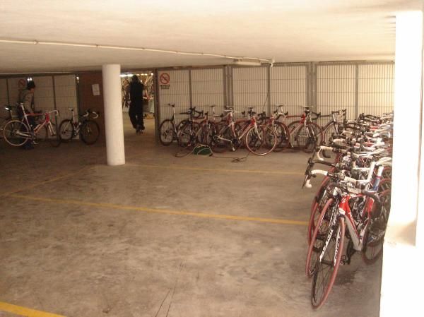 Bundles of bikes await their pilots.