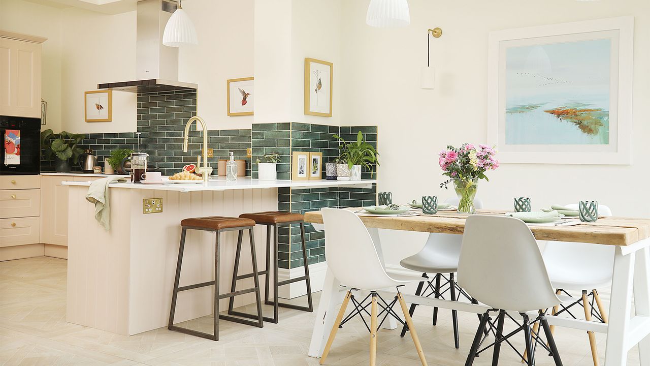 kitchen-diner with island and dining table