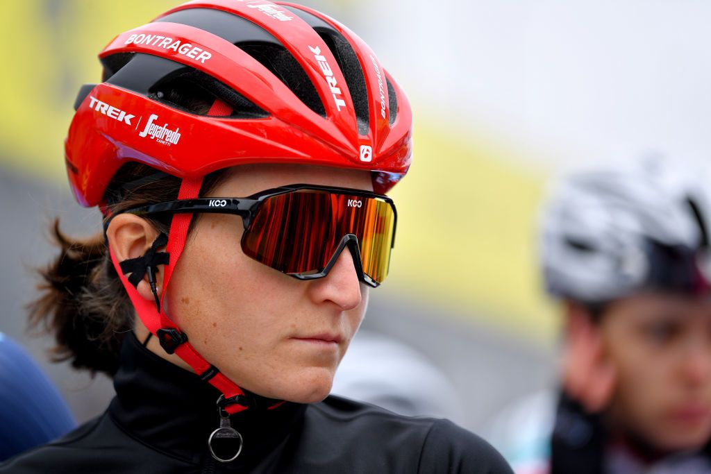 OUDENAARDE BELGIUM APRIL 04 Start Elisa Longo Borghini of Italy and Team Trek Segafredo during the 18th Ronde van Vlaanderen Tour of Flanders 2021 Womens Elite a 1524km race frim Oudenaarde to Oudenaarde RVV21 rondevanvlaanderen tourofflanders UCIWWT on April 04 2021 in Oudenaarde Belgium Photo by Luc ClaessenGetty Images