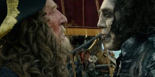 Barbossa faces off against the ghostly Captain Salazar (Javier Bardem)