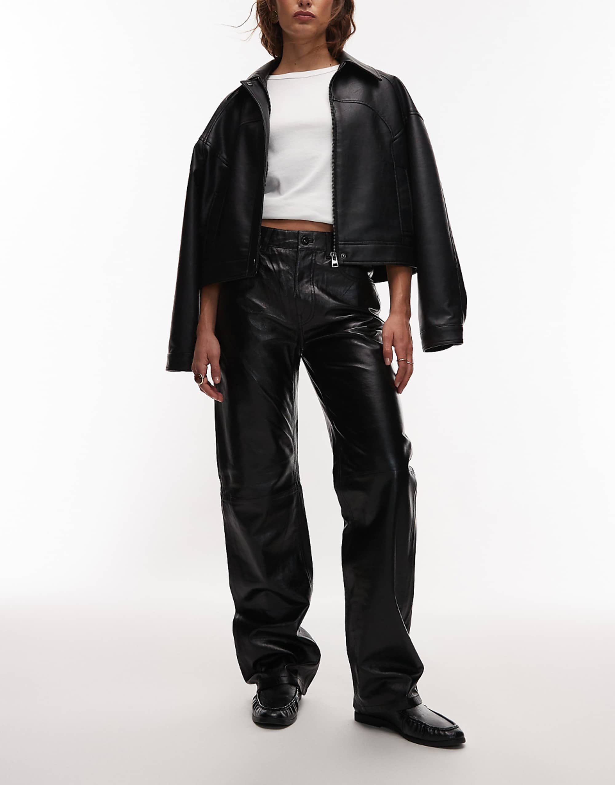 Mango Capsule 100% Leather Straight Trouser in Black