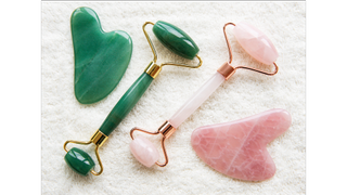Jade and rose quartz roller and gua sha