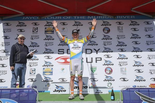 Anthony Giacoppo (Genesys Wealth Advisers) on top of the podium after Stage 3 of the Tour of the Murray River