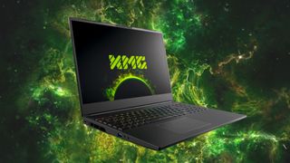 XMG Neo 16 laptop with RTX 40 Series GPU shown at an angle