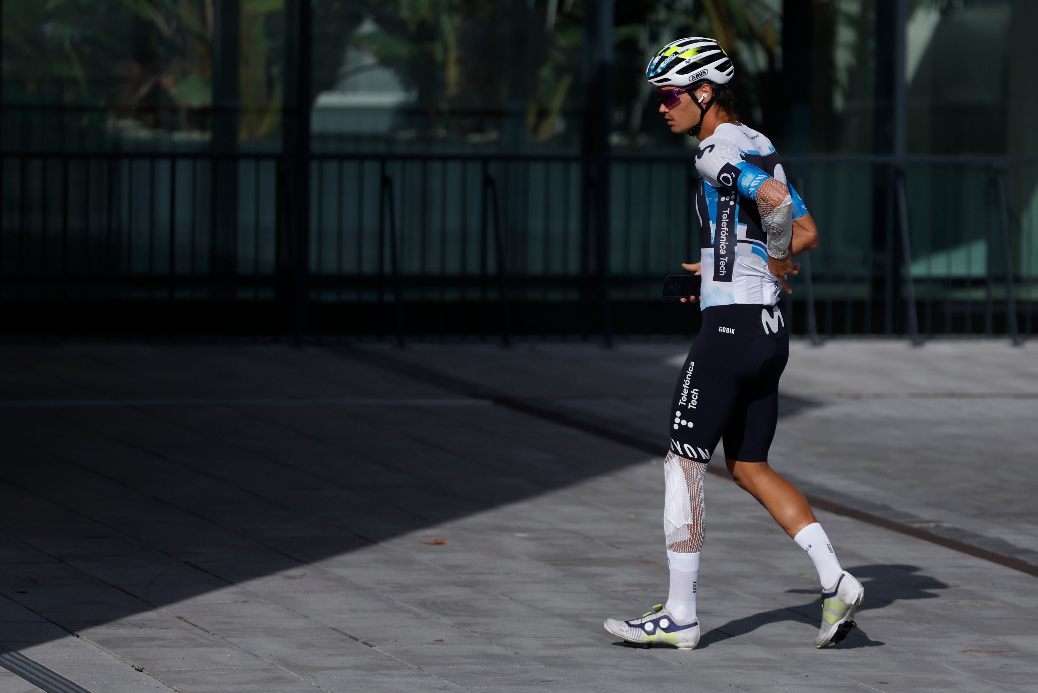 La Vuelta cycling race - rest day, Vigo, Spain - 08 Sep 2025Movistar&#039;s rider Javier Romo of Spain, who crashed 07 September 2025 after a pro-Palestinian protester tried unsuccessfully to get in front of the breakaway riders at the Vuelta, walks around during the cycling competition&#039;s rest day in the city of Vigo, north-western Spain, 08 September 2025.By: Javier Lizón/EPA/Shutterstock