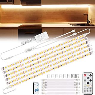 Enteenly Under Cabinet Strip Lights Kit 9.8ft/3m, 12v Uk Plug Warm White Dimmable Led Strip With Remote, Flexible Lighting Strips for Kitchen, Shelf, Cupboard, Tv, Desk, Plug in Warm White 2700k