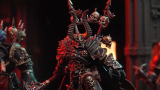 Warhammer 40,000 Chaos Space Marine Lord on a red-tinged battlefield