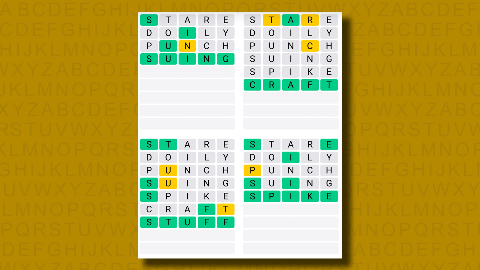 Respuestas del juego Quordle para el juego 920 sobre fondo amarillo