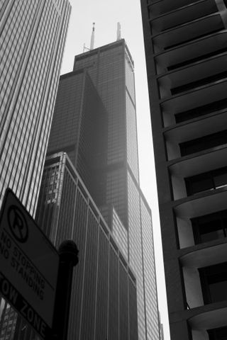 A photo of Chicago's Willis Tower in black and white, taken on the Sony A7CR.