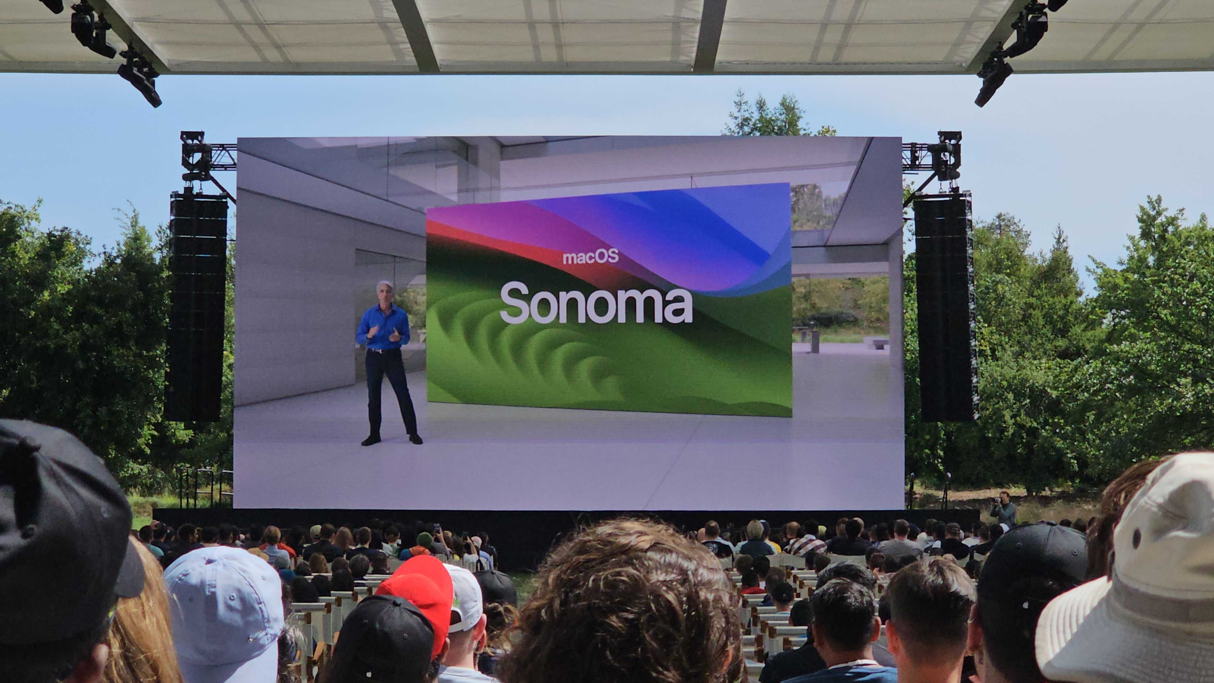 Tarjeta de título de MacOS Sonoma en la presentación de WWDC 2023