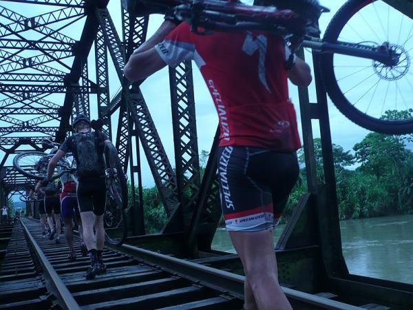 The train of riders on the track