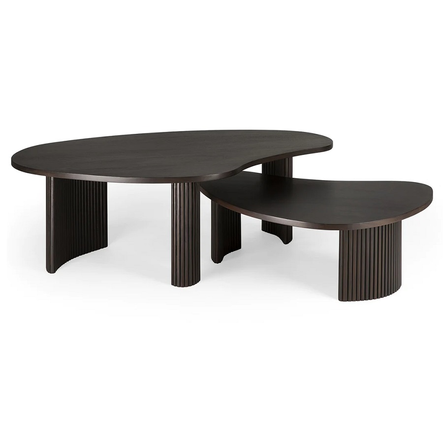 A boomerang shaped coffee table