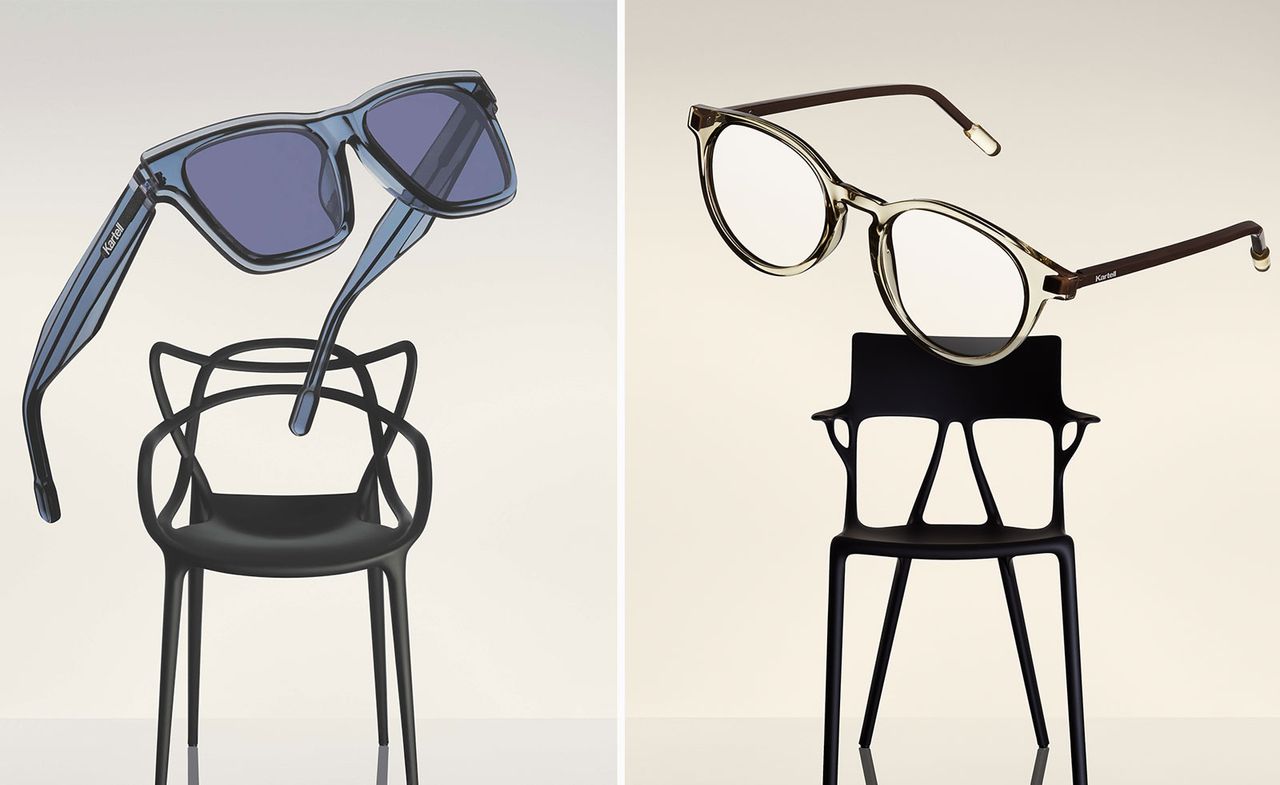 eyewear frames pictured with chairs