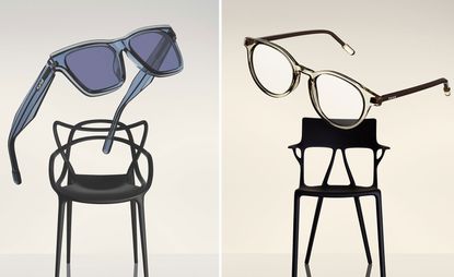 eyewear frames pictured with chairs