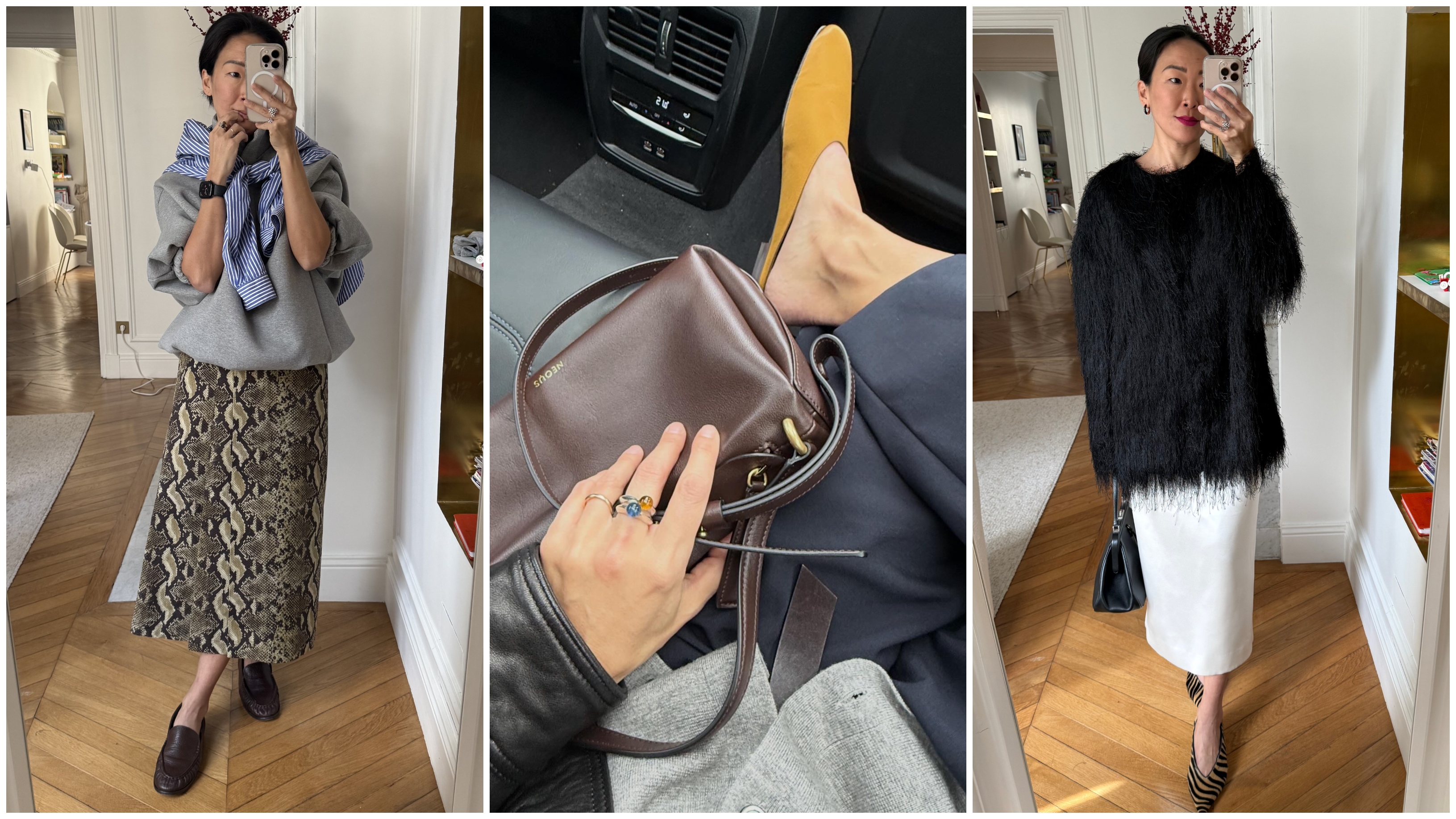 collage of Irene Kim wearing spring outfits 