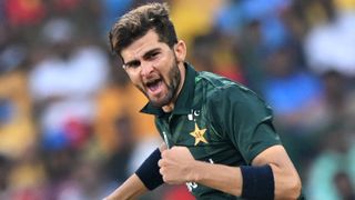 Pakistan's Shaheen Shah Afridi celebrates prior to the Pakistan vs South African Cricket World Cup clash.